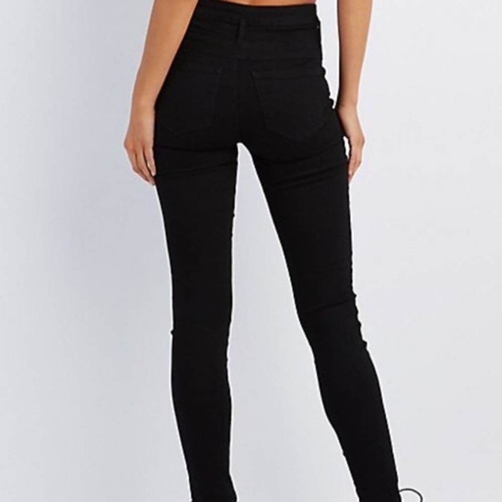 Charlotte Russe 0 black refuge high waisted jeans. Holes. Distressed ripper Jean - Picture 2 of 6